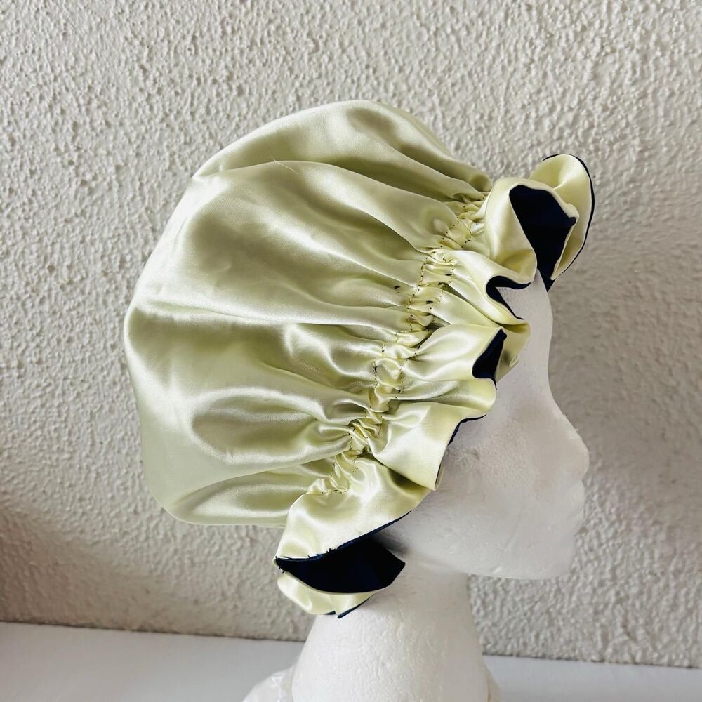 Reversible Satin Sleep Bonnet Hat – Navy & Yellow – Extra Large, Elastic Fit - Picture 8 of 16